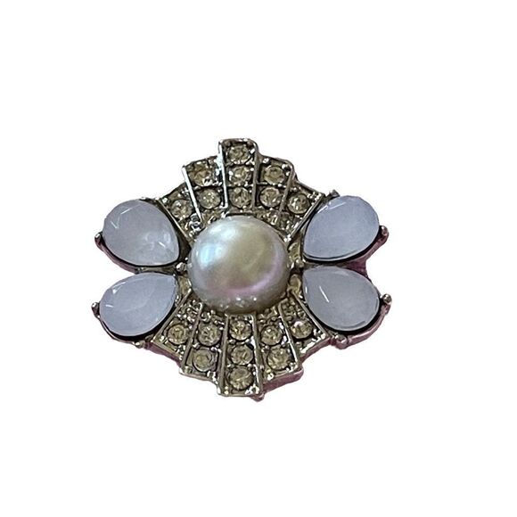 NWOT art Deco silver tone faux pearl ring US size 8.5 - Picture 1 of 6